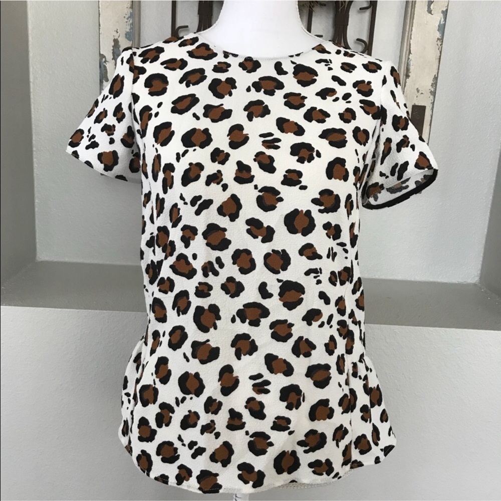 Zara Weave Peplum Leopard Cheetah Print Blouse Top